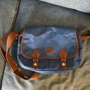 Longchamp Blue and Brown Messenger Bag